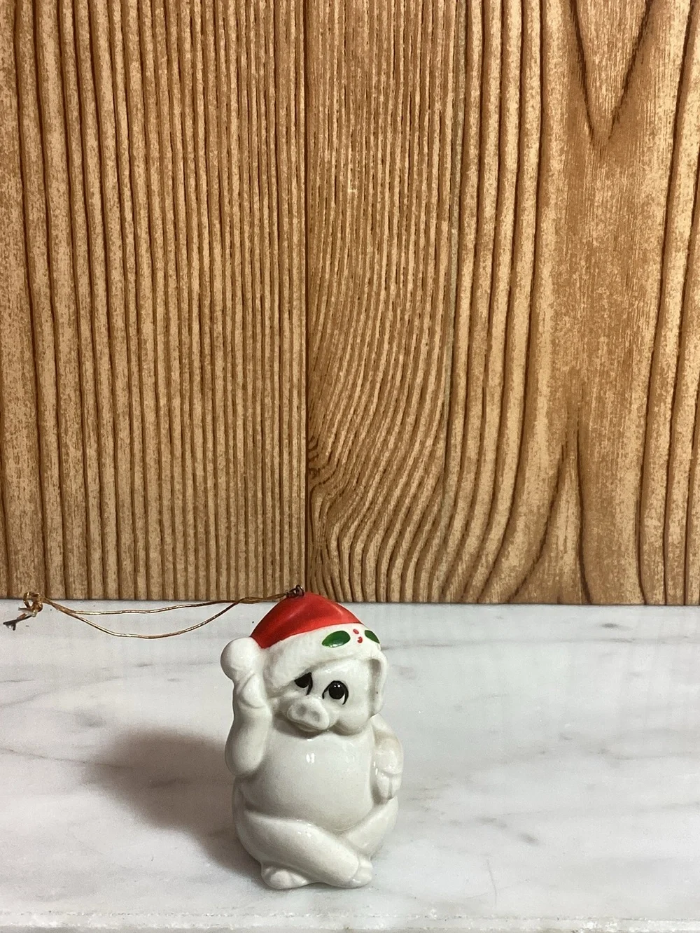 Vintage Fitz & Floyd White Ceramic Pig Ornament with Red Christmas Hat